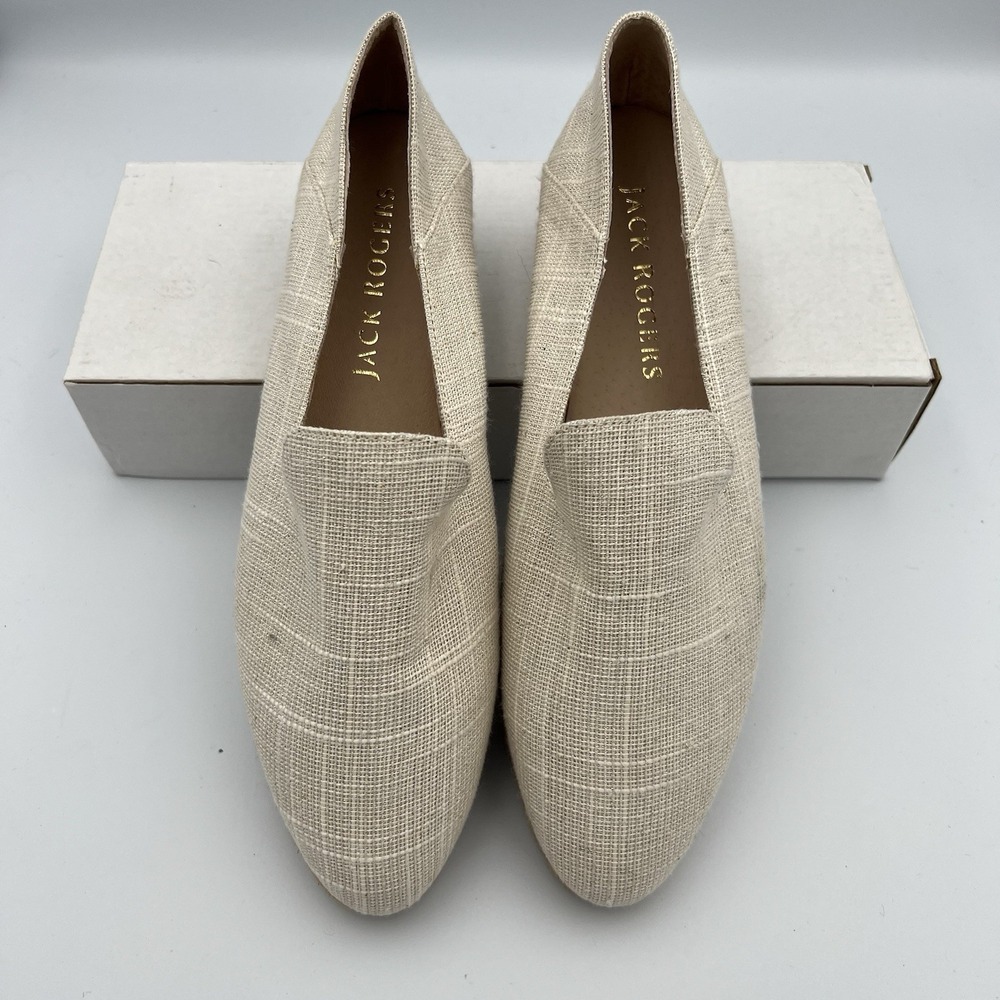 Jack Rogers Audrey Slip On LineneEspadrille‎ Flats Ivory, Women's Size 9.5